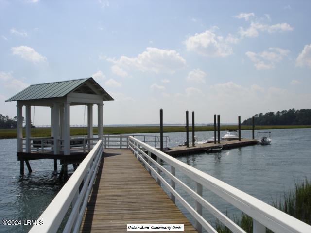 view of dock with a water view