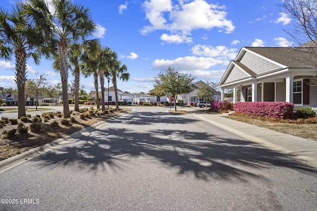 view of street featuring curbs and a residential view