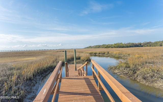 view of dock with a water view