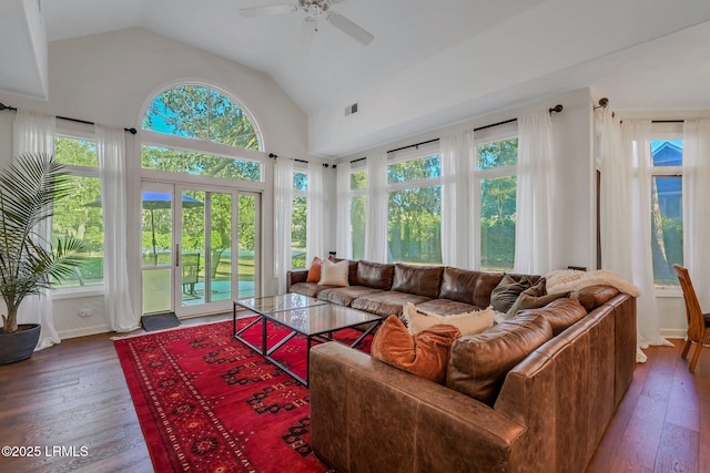 sunroom / solarium featuring vaulted ceiling and ceiling fan