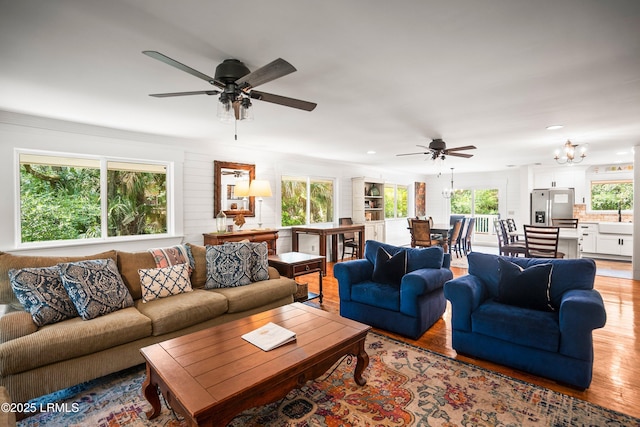 738 Marlin Dr, Fripp Island, SC 29920 - living area featuring ceiling fan, light wood-style flooring, recessed lighting, and a chandelier