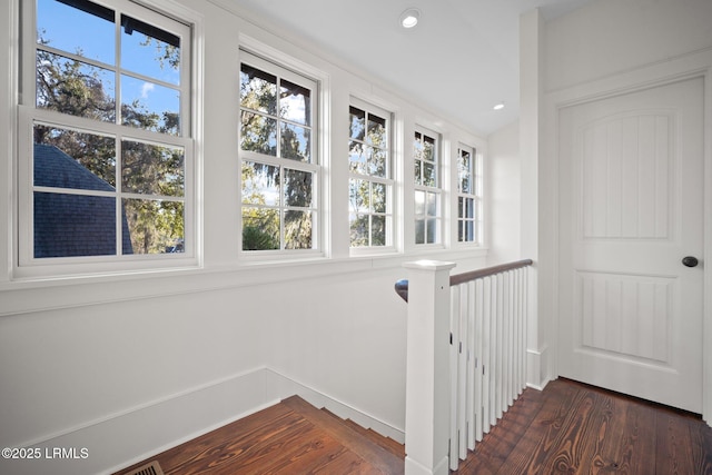 hall featuring dark wood-type flooring