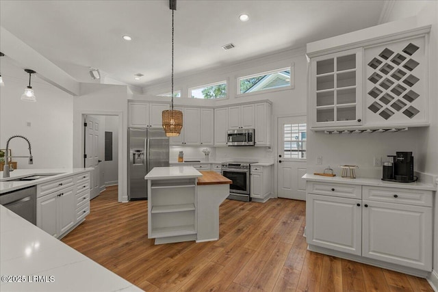 419 Bb Sams Dr, Saint Helena Island, SC 29920 - kitchen featuring stainless steel appliances, a sink, open shelves, plenty of natural light, and recessed lighting