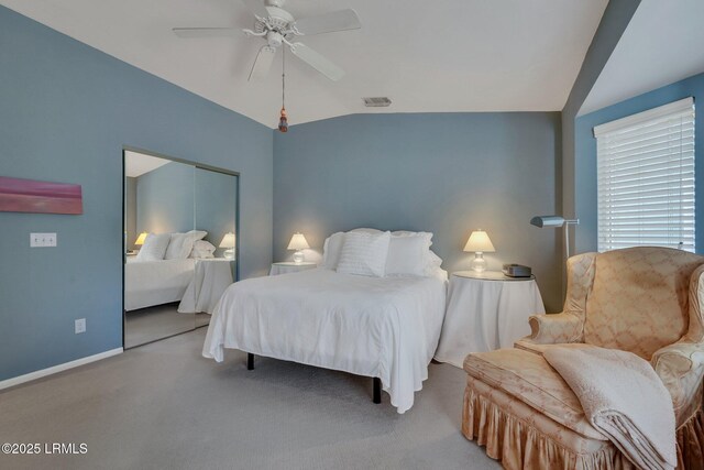 15 Padgett Dr, Bluffton, SC 29909 - bedroom featuring ceiling fan, lofted ceiling, carpet floors, and a closet
