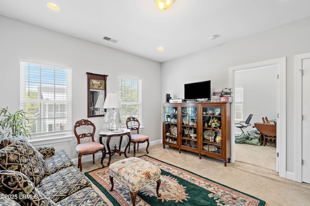 2712 Bluestem Dr, Beaufort, SC 29902 - living room with recessed lighting, visible vents, carpet flooring, and baseboards