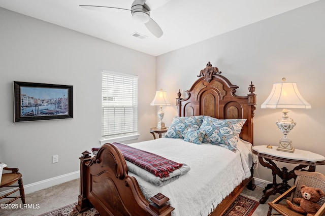 2712 Bluestem Dr, Beaufort, SC 29902 - carpeted bedroom with baseboards, a ceiling fan, and visible vents