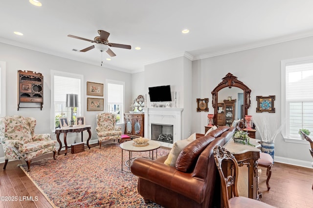 2712 Bluestem Dr, Beaufort, SC 29902 - living area with recessed lighting, hardwood / wood-style floors, baseboards, and ceiling fan