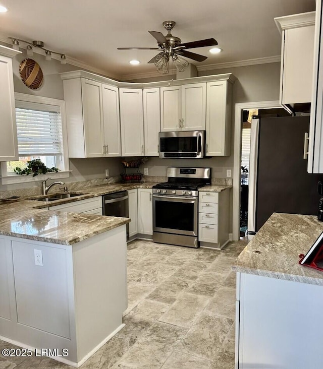 1118 Otter Cir, Beaufort, SC 29902 - kitchen with stainless steel appliances, plenty of natural light, a sink, and crown molding