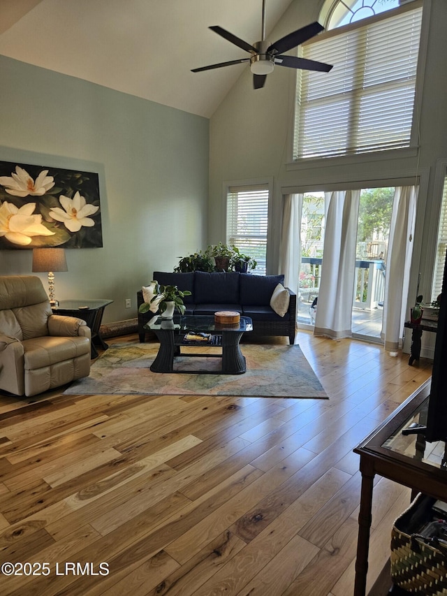 1118 Otter Cir, Beaufort, SC 29902 - living area featuring wood-type flooring, ceiling fan, and high vaulted ceiling