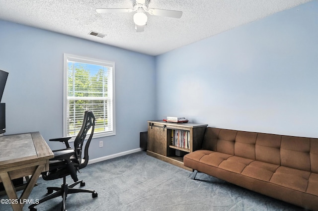 1 Broadland Cir, Bluffton, SC 29910 - office area with a textured ceiling, carpet flooring, and ceiling fan