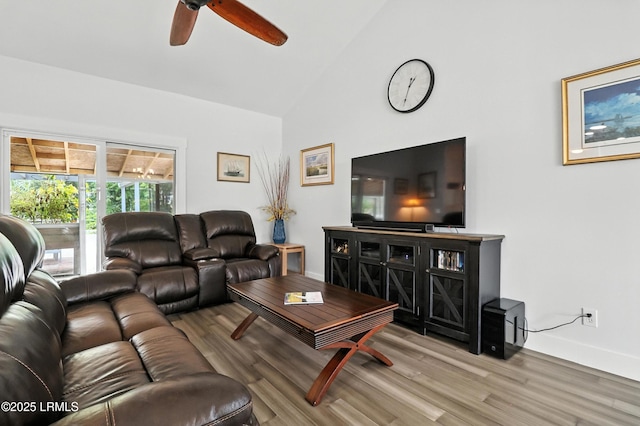 1 Broadland Cir, Bluffton, SC 29910 - living area with ceiling fan, wood finished floors, and high vaulted ceiling