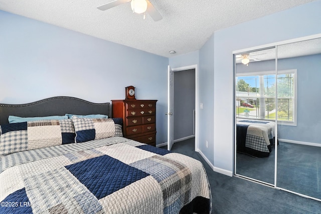 1 Broadland Cir, Bluffton, SC 29910 - bedroom featuring a closet, dark colored carpet, a ceiling fan, and a textured ceiling