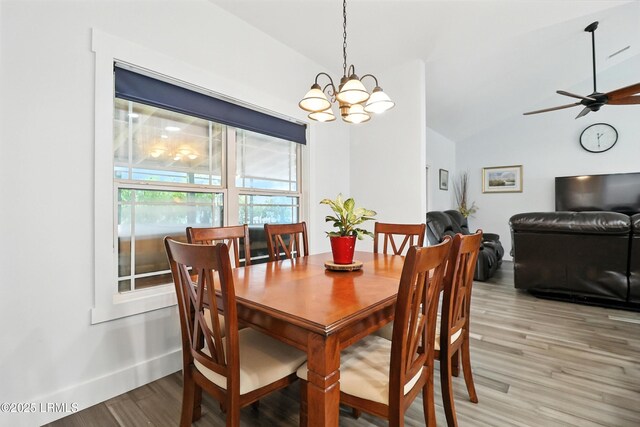 1 Broadland Cir, Bluffton, SC 29910 - dining space with light wood-type flooring, a chandelier, lofted ceiling, and ceiling fan
