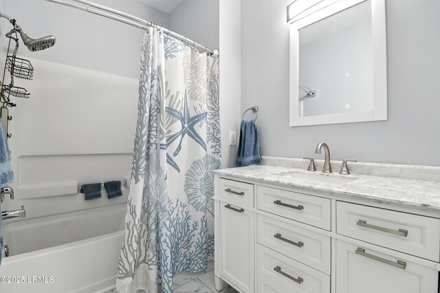 1 Broadland Cir, Bluffton, SC 29910 - full bath featuring marble look tiles, vanity, and shower / tub combo