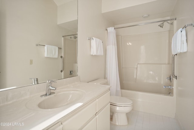 full bathroom with tile patterned floors, vanity, toilet, and shower / tub combo