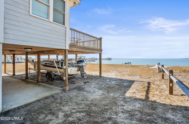 view of patio / terrace with a water view