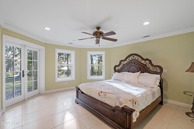 104 Barnaby Blf, Seabrook, SC 29940 - bedroom featuring access to exterior, multiple windows, light tile patterned floors, ornamental molding, and recessed lighting