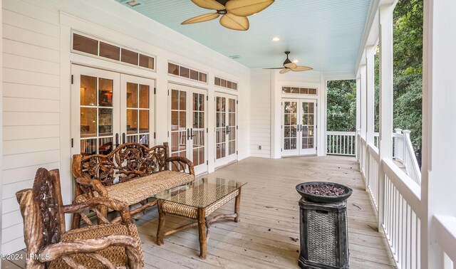 104 Barnaby Blf, Seabrook, SC 29940 - sunroom featuring french doors and a ceiling fan