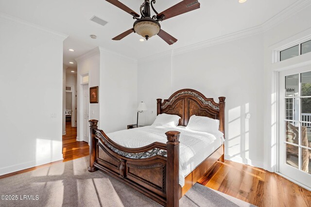 104 Barnaby Blf, Seabrook, SC 29940 - bedroom with crown molding, wood finished floors, recessed lighting, and a ceiling fan