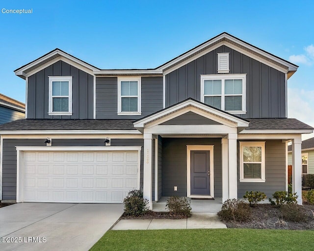 view of front of home featuring a garage and covered porch