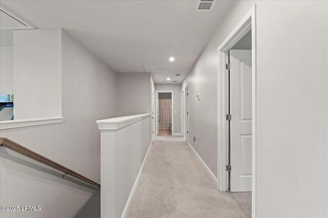 114 Danner Dr, Bluffton, SC 29909 - hall with an upstairs landing, attic access, carpet floors, baseboards, and recessed lighting
