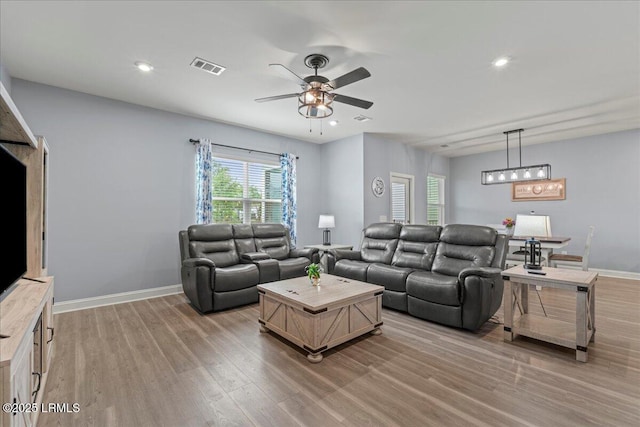 114 Danner Dr, Bluffton, SC 29909 - living area with light wood finished floors, ceiling fan, baseboards, and recessed lighting