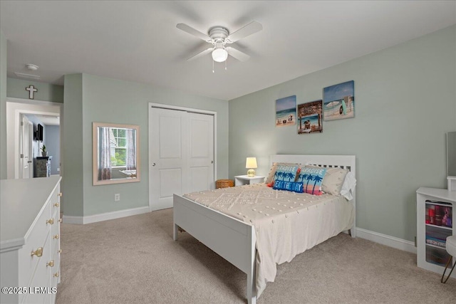114 Danner Dr, Bluffton, SC 29909 - bedroom featuring light carpet, baseboards, a closet, and ceiling fan