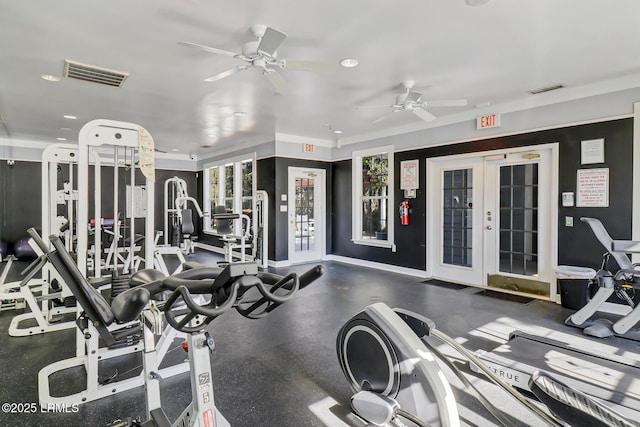 39 Barrington Ave, Bluffton, SC 29910 - workout area with visible vents, french doors, and a ceiling fan