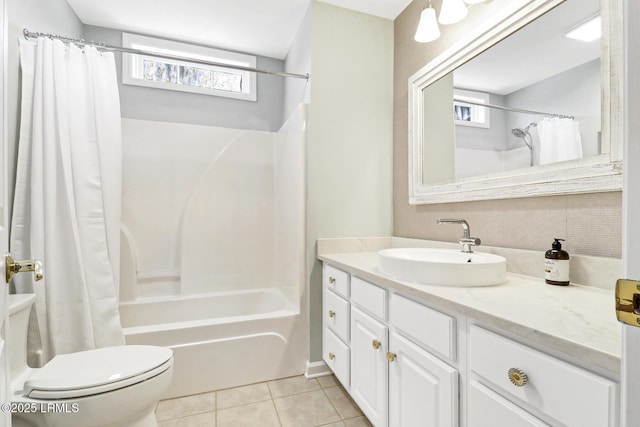 39 Barrington Ave, Bluffton, SC 29910 - full bath with shower / bathtub combination with curtain, toilet, tile patterned floors, and vanity