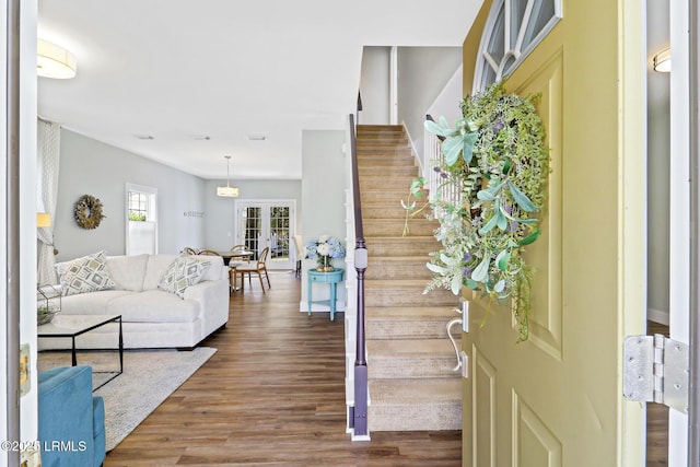 39 Barrington Ave, Bluffton, SC 29910 - foyer featuring french doors, stairway, and wood finished floors