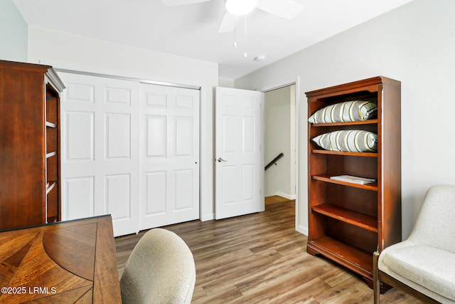 39 Barrington Ave, Bluffton, SC 29910 - living area featuring baseboards, wood finished floors, and a ceiling fan
