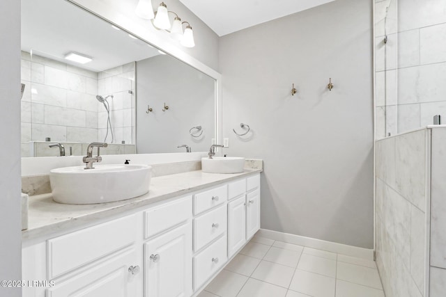 39 Barrington Ave, Bluffton, SC 29910 - full bath featuring baseboards, a tile shower, tile patterned flooring, and a sink