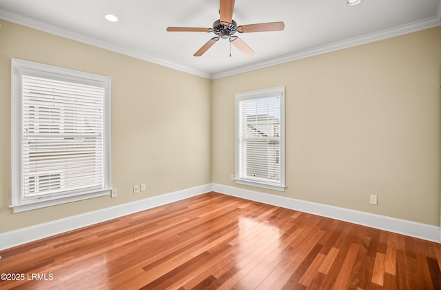 54 Battery Creek Club Dr, Beaufort, SC 29902 - empty room with ornamental molding, a ceiling fan, wood finished floors, recessed lighting, and baseboards