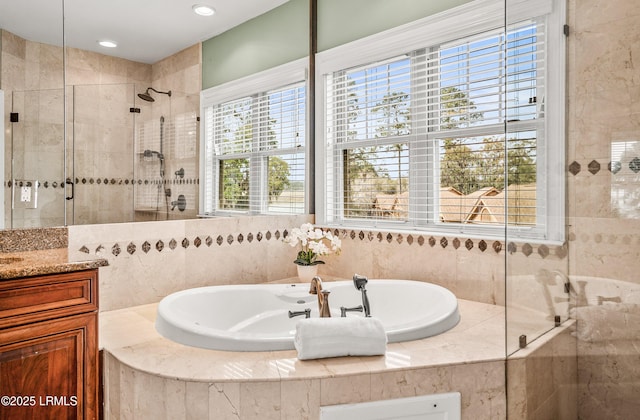 54 Battery Creek Club Dr, Beaufort, SC 29902 - full bath with recessed lighting, tiled shower, vanity, and a garden tub
