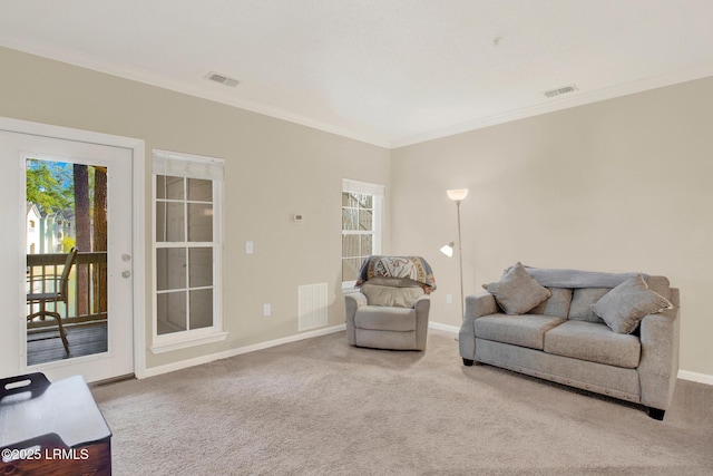 sitting room with carpet and visible vents