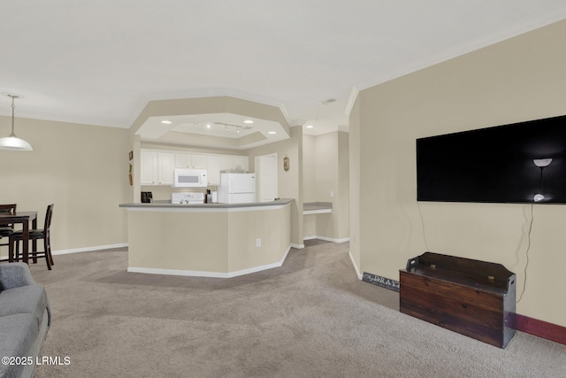 living room with ornamental molding, recessed lighting, and baseboards