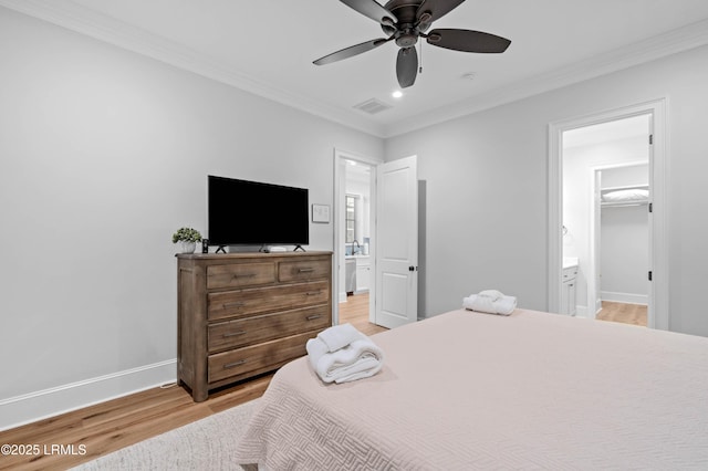 7 Canton Row, Beaufort, SC 29906 - bedroom featuring light wood-style flooring, ornamental molding, recessed lighting, ensuite bath, and ceiling fan