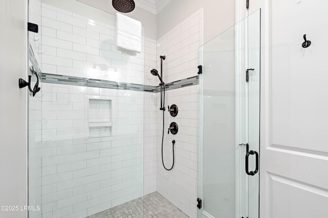 7 Canton Row, Beaufort, SC 29906 - bathroom with a shower stall and crown molding