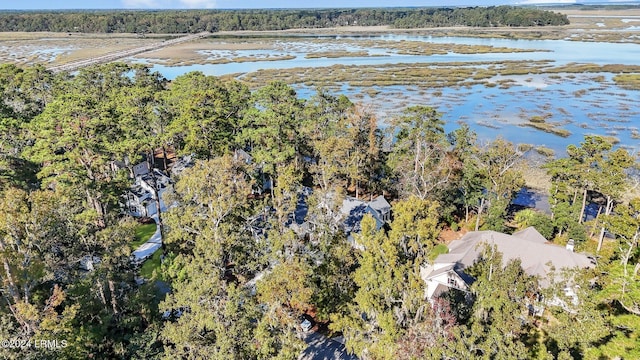 bird's eye view featuring a water view