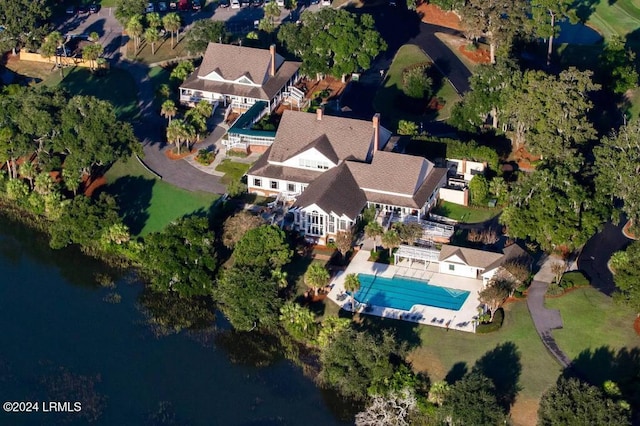 aerial view with a water view