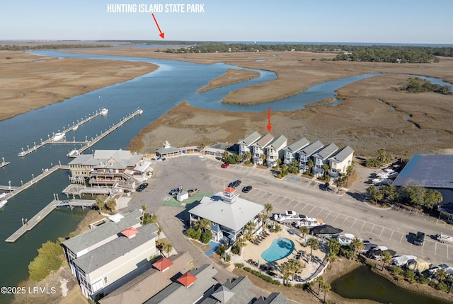 bird's eye view featuring a water view