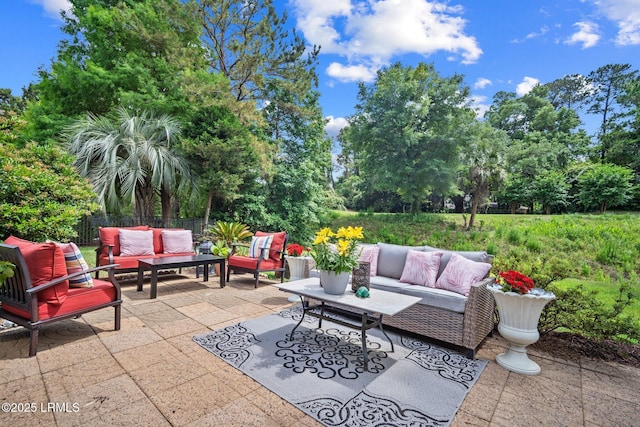 56 Waterford Dr, Bluffton, SC 29910 - view of patio / terrace featuring an outdoor hangout area and view of wooded area