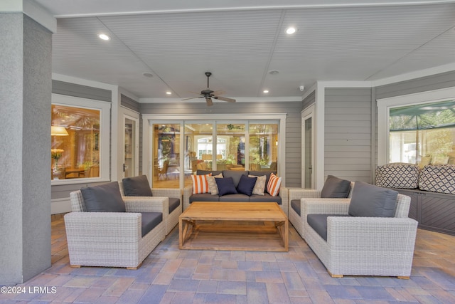 view of patio / terrace featuring an outdoor hangout area and ceiling fan