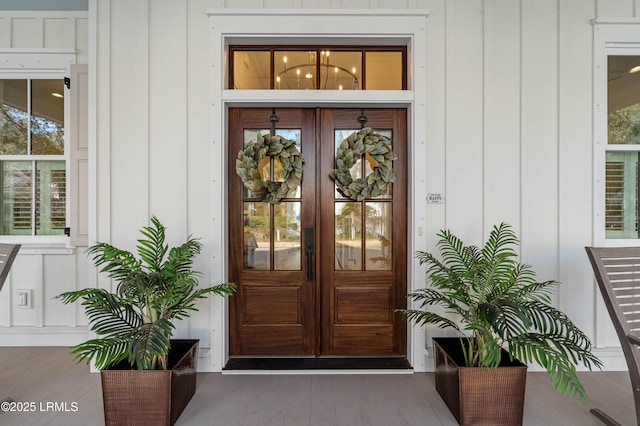 entrance to property featuring french doors