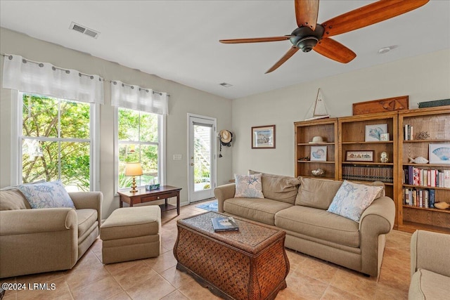 21 Woods Bay Rd, Bluffton, SC 29910 - living area featuring light tile patterned flooring and ceiling fan