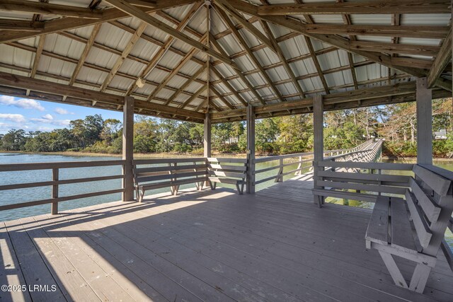 3 Stono Ct, Beaufort, SC 29902 - wooden deck featuring a water view, a gazebo, and view of wooded area