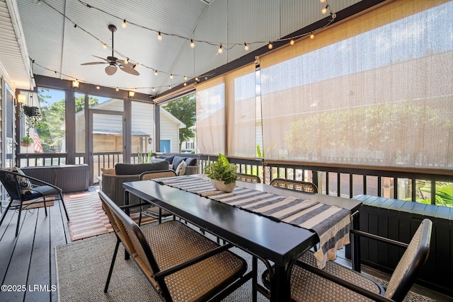3 Stono Ct, Beaufort, SC 29902 - sunroom featuring a ceiling fan, outdoor dining area, and an outdoor hangout area