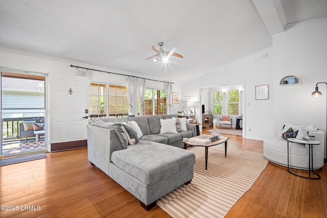 3 Stono Ct, Beaufort, SC 29902 - living area featuring a ceiling fan, wood finished floors, and lofted ceiling