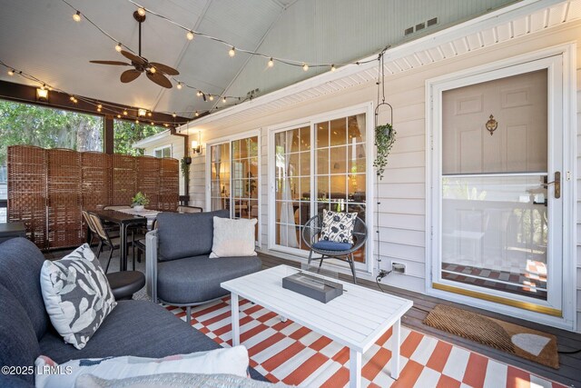3 Stono Ct, Beaufort, SC 29902 - sunroom / solarium with ceiling fan, lofted ceiling, and outdoor dining space
