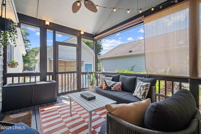 3 Stono Ct, Beaufort, SC 29902 - sunroom / solarium with outdoor lounge area, lofted ceiling, and a ceiling fan